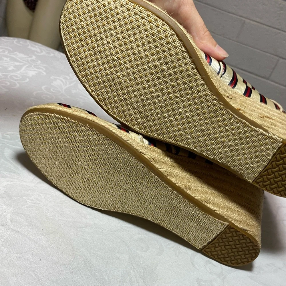 Toms + Tabitha Simmons Red Cricket Stripe Desert Wedge Retail $200 New W Flaws